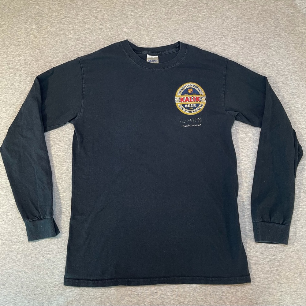 Kalik Brewery Fresh Beer of the Bahamas Adult S Longsleeve Black TShirt Distress